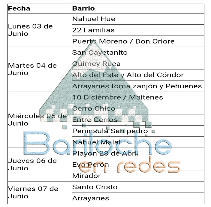 Cronograma Plan Calor primera semana de Junio