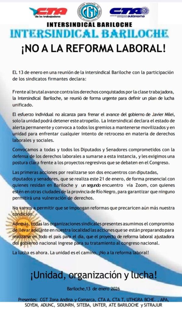 La grieta sindical en Bariloche y los